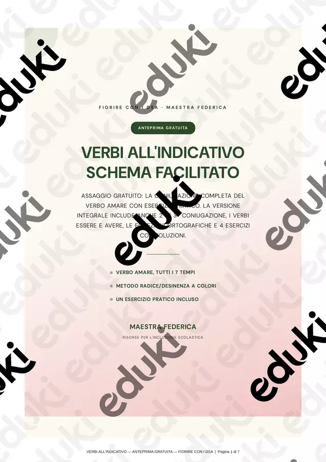 Verbi-Indicativo-ANTEPRIMA-GRATUITA Materiale di supporto/inclusione - Verbi-Indicativo-ANTEPRIMA-GRATUITA - Maestra Federica - Fiorire con i DSA - Pagina di copertina