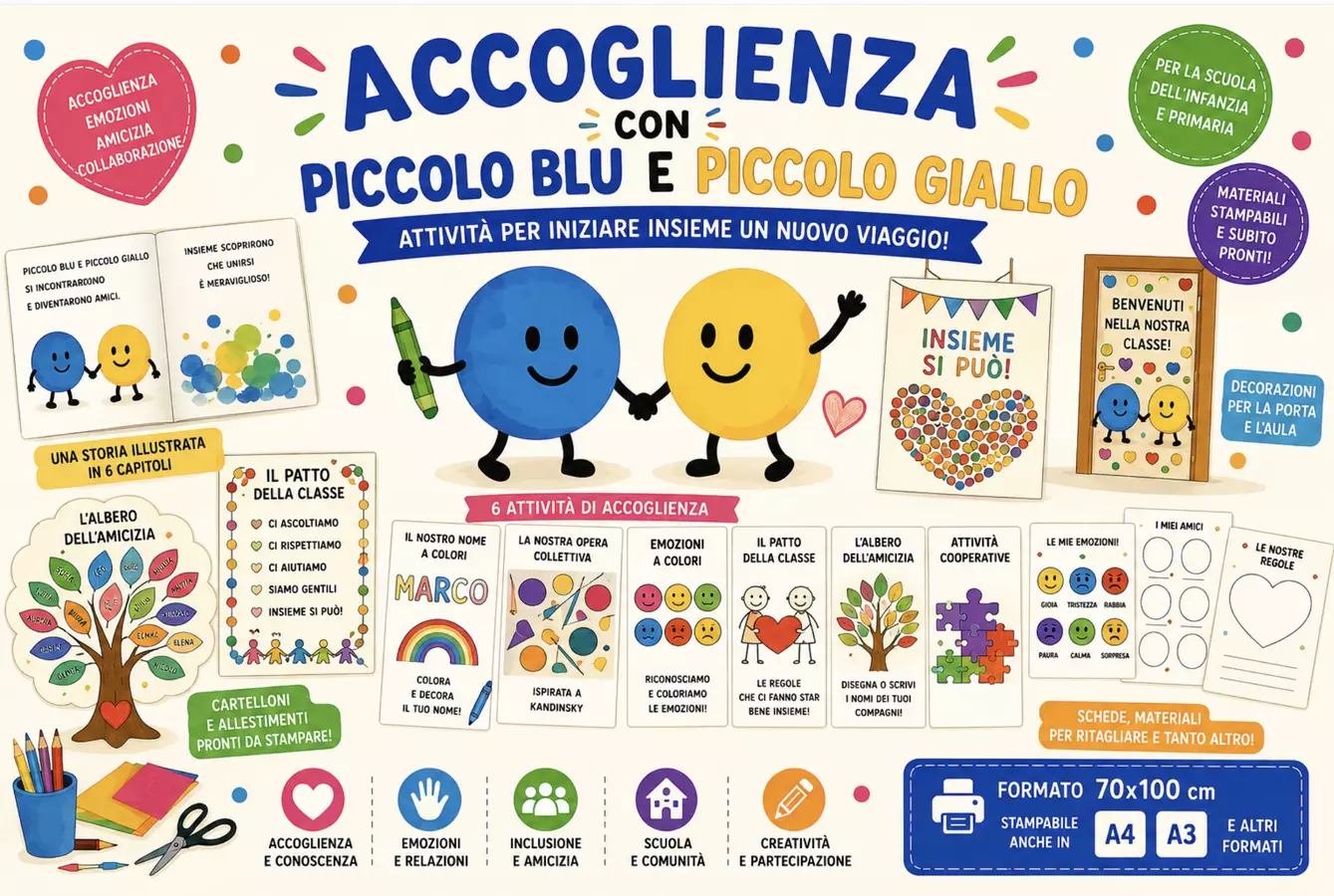 ACCOGLIENZA CON PICCOLO BLU E PICCOLO GIALLO Opere didattiche / Libri di testo - ACCOGLIENZA CON PICCOLO BLU E PICCOLO GIALLO - Officina - didattica - Pagina di copertina