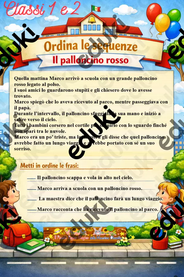 IL PALLONCINO ROSSO Classi 1 e 2 Esercizi - IL PALLONCINO ROSSO Classi 1 e 2 - Il Piccolo Regno Magico della Maestra Claudia - Pagina di copertina