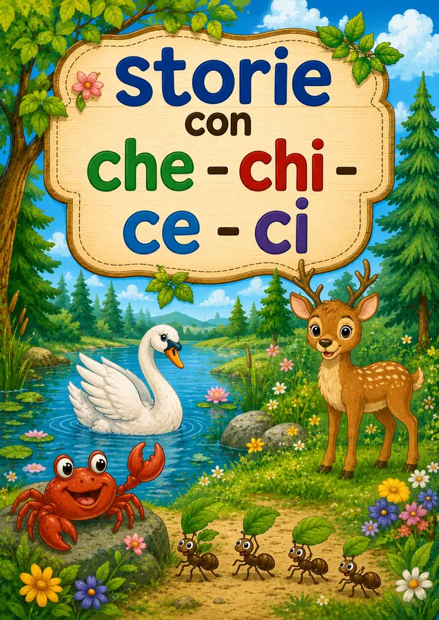 Storie in stampatello maiuscolo con che/chi - ce/ci Esercizi - Storie in stampatello maiuscolo con che/chi - ce/ci - Leggo e Comprendo - Pagina di copertina