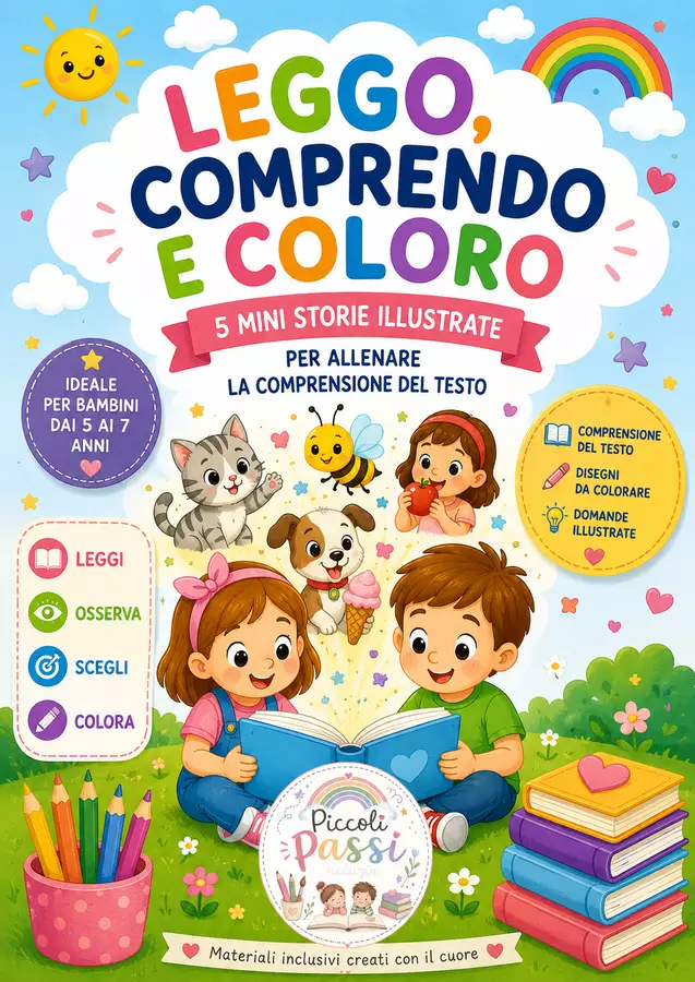 LEGGO, COMPRENDO E COLORO Opere didattiche / Libri di testo - LEGGO, COMPRENDO E COLORO - Piccoli Passi Inclusivi - Pagina di copertina