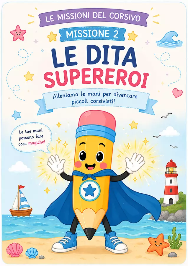 Missione Corsivo 2- Le dita Supereroi! Opere didattiche / Libri di testo - Missione Corsivo 2- Le dita Supereroi! - Piccoli Passi Inclusivi - Pagina di copertina