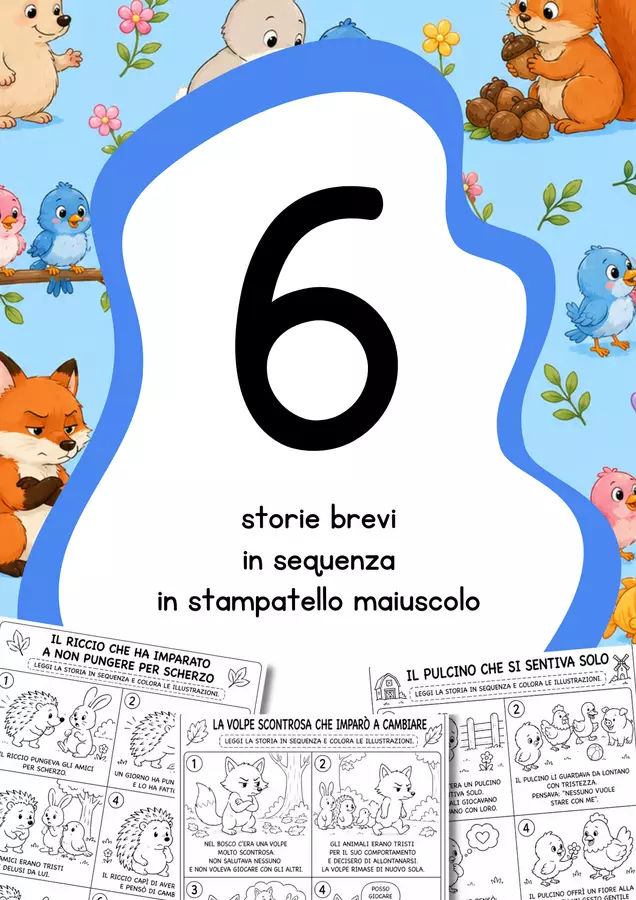 Storie brevi in sequenza in stampatello maiuscolo Esercizi - Storie brevi in sequenza in stampatello maiuscolo - MilleLibriPerBambini - Pagina di copertina