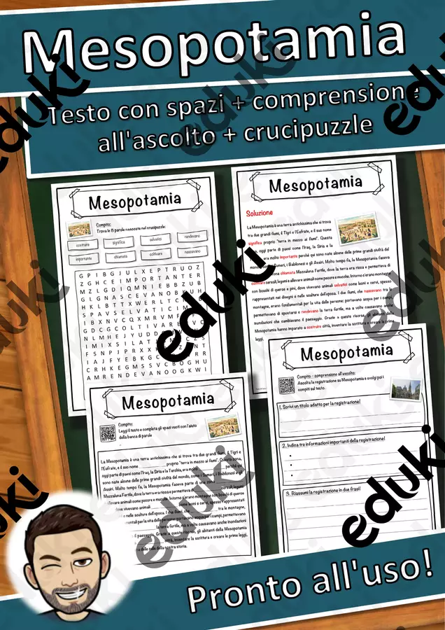 Mesopotamia – Scheda: testo con spazi vuoti, comprensione all'ascolto e crucipuzzle Esercizi - Mesopotamia – Scheda: testo con spazi vuoti, comprensione all'ascolto e crucipuzzle - Snice - Pagina di copertina