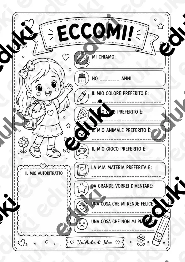 📚 Scheda "Eccomi!" – Presentazione classe prima | Accoglienza scuola primaria Schede informative - 📚 Scheda "Eccomi!" – Presentazione classe prima | Accoglienza scuola primaria - Un'aula di idee - Pagina di copertina