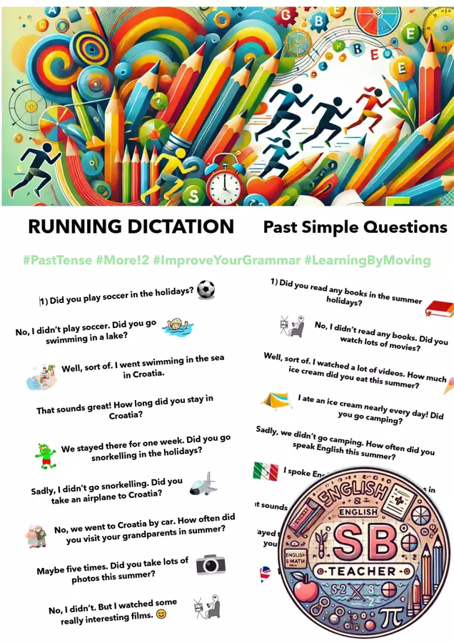 Running Dictation: Past Simple Questions Esercizi - Running Dictation: Past Simple Questions - Teacher_SB - Pagina di copertina
