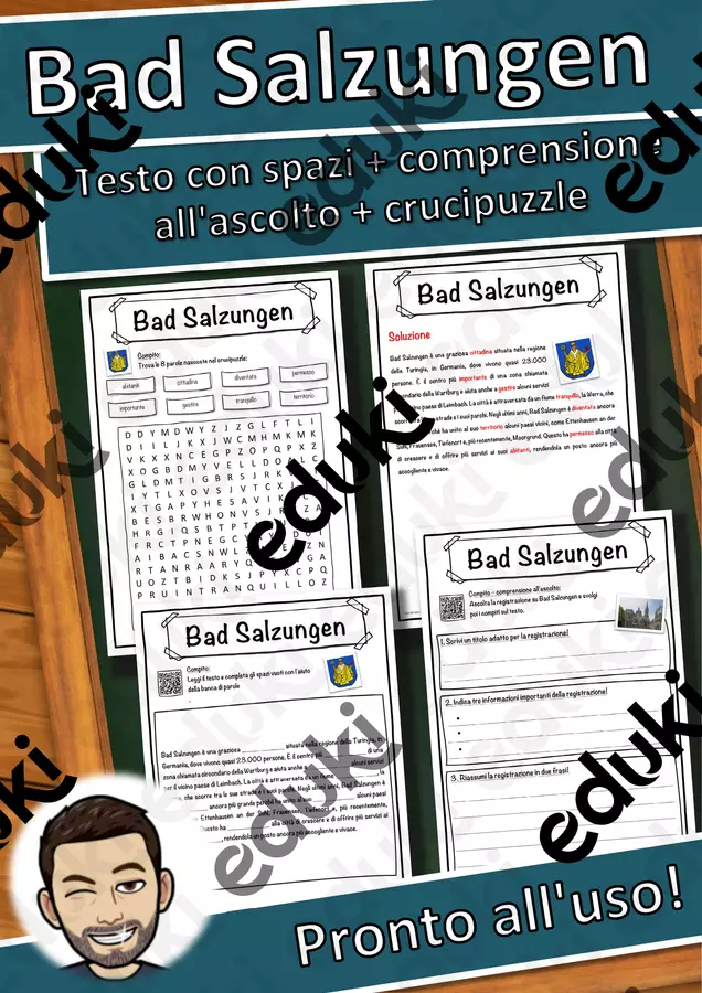 Bad Salzungen – Scheda: testo con spazi vuoti, comprensione all'ascolto e crucipuzzle Esercizi - Bad Salzungen – Scheda: testo con spazi vuoti, comprensione all'ascolto e crucipuzzle - Snice - Pagina di copertina