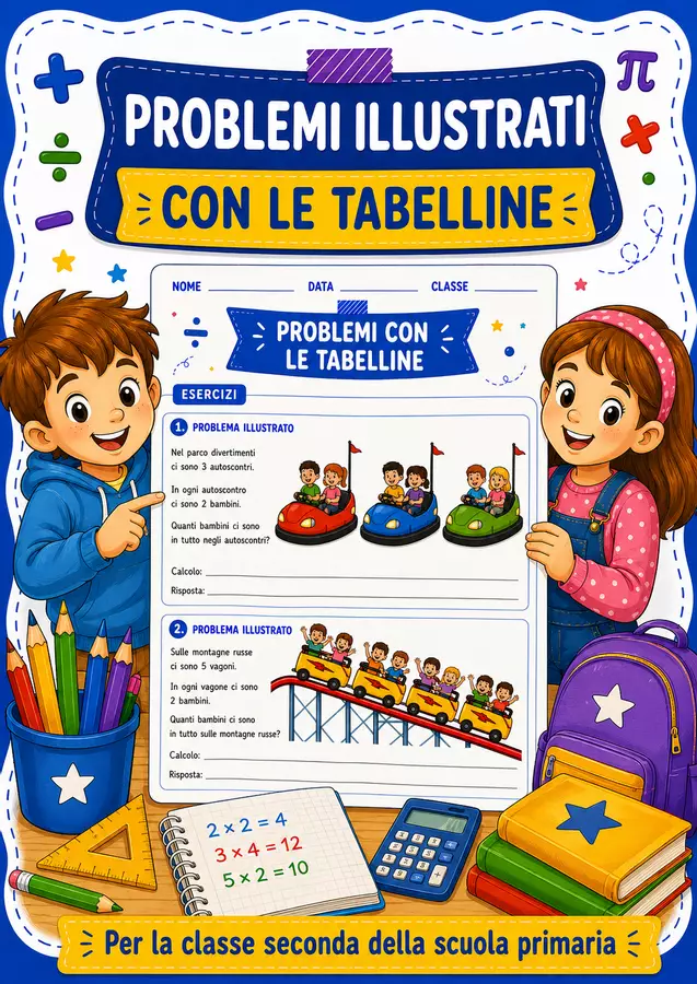 Problemi illustrati con le tabelline Esercizi - Problemi illustrati con le tabelline - STEM nello zaino - Pagina di copertina
