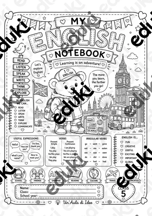 Kit copertine inglese dalla prima alla quinta Poster - Kit copertine inglese dalla prima alla quinta - Un'aula di idee - Pagina di copertina