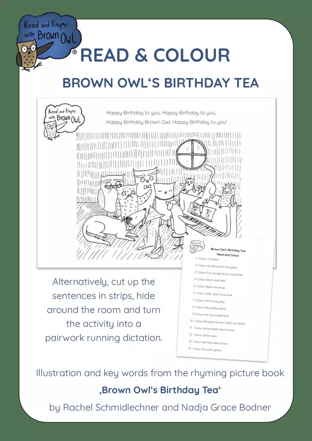 Brown Owl's Birthday Tea - READ and COLOUR Esercizi - Brown Owl's Birthday Tea - READ and COLOUR - Read and Rhyme with Brown Owl - Pagina di copertina