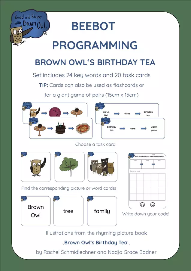 Brown Owl's Birthday Tea - Bee Robot Cards & Programming Cards Esercizi - Brown Owl's Birthday Tea - Bee Robot Cards & Programming Cards - Read and Rhyme with Brown Owl - Pagina di copertina