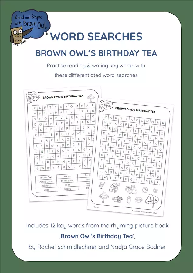 Brown Owl's Birthday Tea - WORD SEARCH Esercizi - Brown Owl's Birthday Tea - WORD SEARCH - Read and Rhyme with Brown Owl - Pagina di copertina