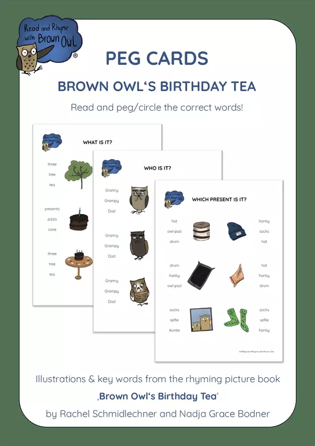 Brown Owl's Birthday Tea - PEG CARDS Materiale interattivo - Brown Owl's Birthday Tea - PEG CARDS - Read and Rhyme with Brown Owl - Pagina di copertina