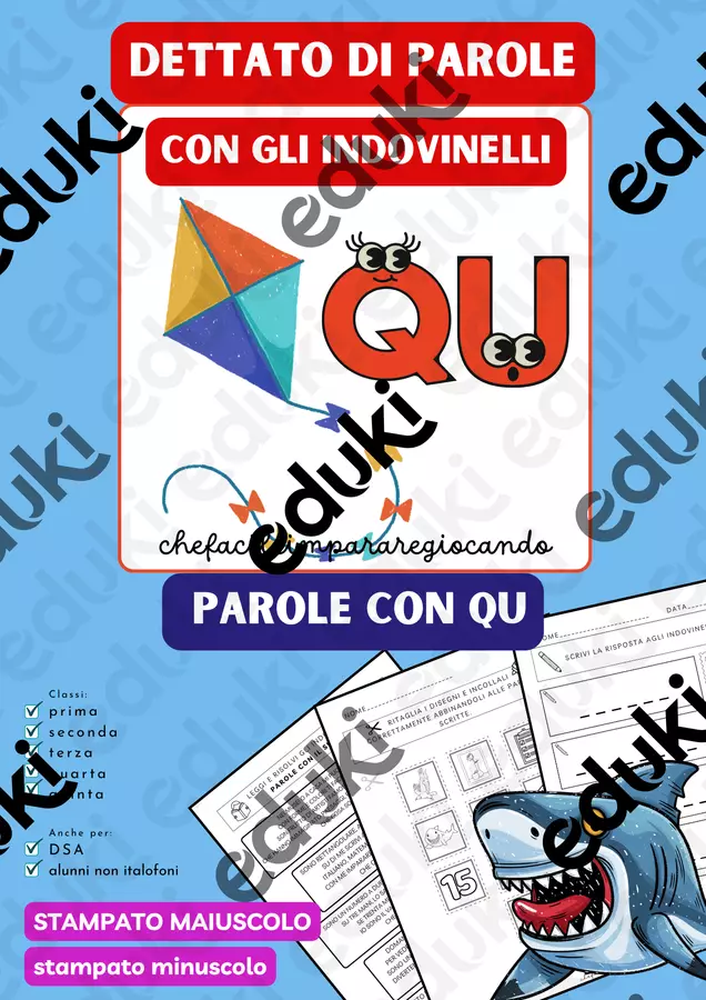 IL SUONO QU - DETTATO DI PAROLE CON GLI INDOVINELLI Esercizi - IL SUONO QU - DETTATO DI PAROLE CON GLI INDOVINELLI - chefacileimpararegiocando - Pagina di copertina