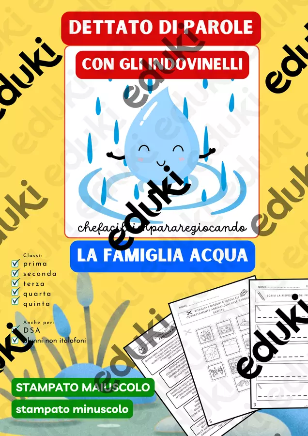 LA FAMIGLIA ACQUA - SUONO CQU - DETTATO CON INDOVINELLI Esercizi - LA FAMIGLIA ACQUA - SUONO CQU - DETTATO CON INDOVINELLI - chefacileimpararegiocando - Pagina di copertina