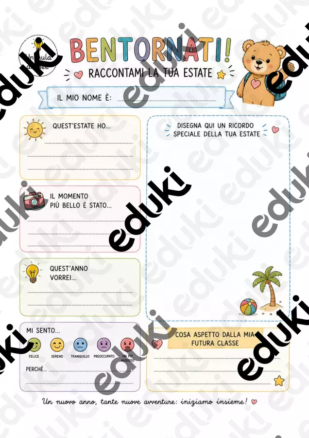 🌈 Bentornati! Scheda di accoglienza – Raccontami la tua estate Poster - 🌈 Bentornati! Scheda di accoglienza – Raccontami la tua estate - Un'aula di idee - Pagina di copertina