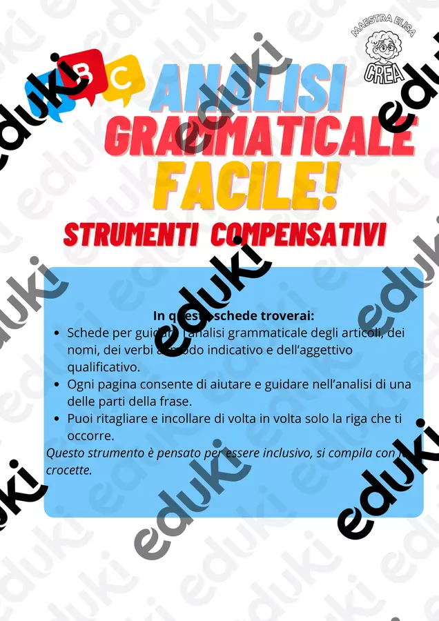 Analisi grammaticale facile: strumenti compensativi Materiale di supporto/inclusione - Analisi grammaticale facile: strumenti compensativi - Elisa Occhetti - Pagina di copertina