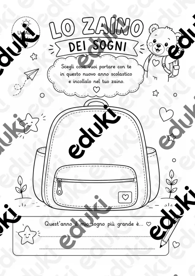 Lo zaino dei sogni | Attività di accoglienza Poster - Lo zaino dei sogni | Attività di accoglienza - Un'aula di idee - Pagina di copertina