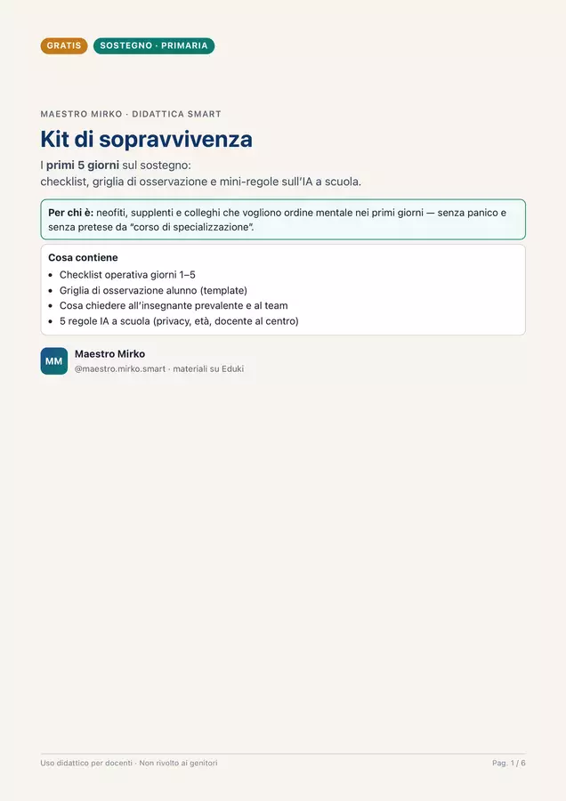 Kit-Sopravvivenza-Neofita-Sostegno-Maestro-Mirko. Materiale di supporto/inclusione - Kit-Sopravvivenza-Neofita-Sostegno-Maestro-Mirko. - Maestro Mirko - Pagina di copertina