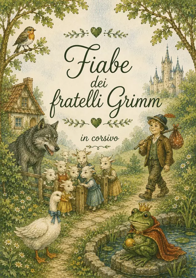 Fiabe dei fratelli Grimm in corsivo Esercizi - Fiabe dei fratelli Grimm in corsivo - Leggo e Comprendo - Pagina di copertina