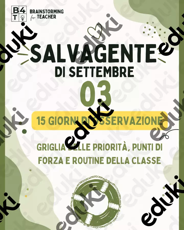 Salvagente Settembre #3 – Osservazione dei Primi 15 Giorni Programmi scolastici / Materiali per docenti - Salvagente Settembre #3 – Osservazione dei Primi 15 Giorni - Brainstorming for Teacher - Pagina di copertina