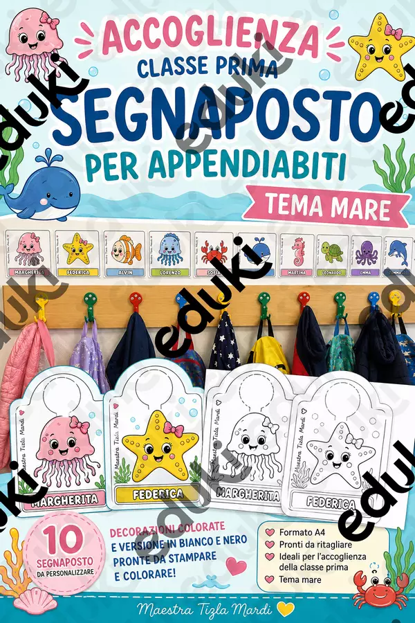 Cl.PRIMA Accoglienza - SEGNAPOSTO APPENDIABITI tema mare Flashcard - Cl.PRIMA Accoglienza - SEGNAPOSTO APPENDIABITI tema mare - Maestra Tizla Mardi - Pagina di copertina