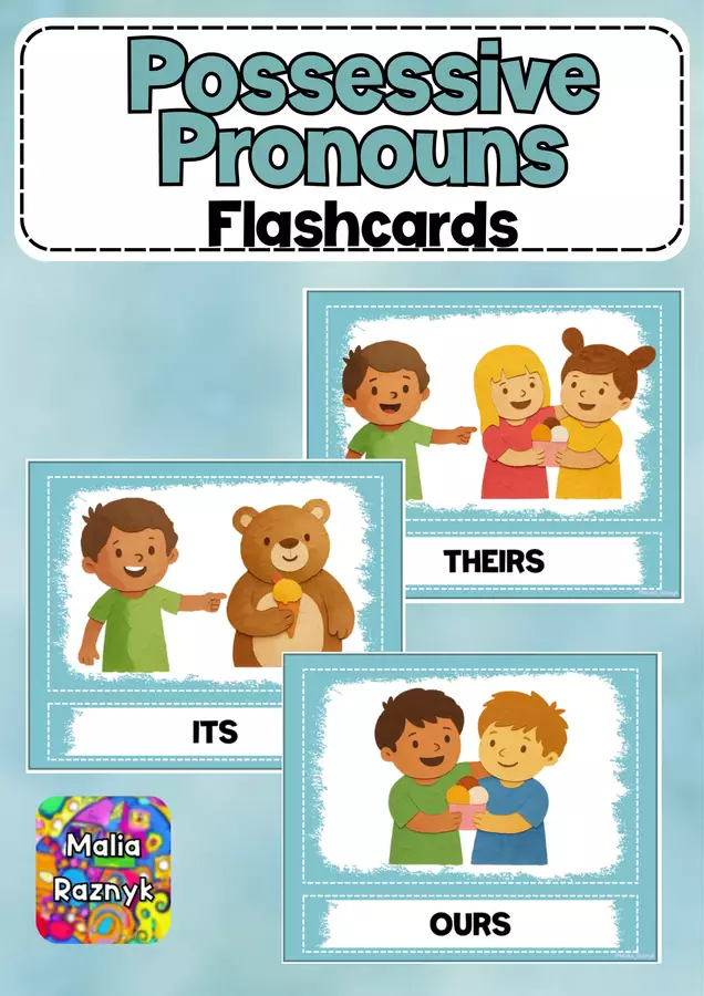 Possessive Pronouns Flashcards | English Grammar Posters | ESL EFL Speaking Game | Homeschool Classroom Decor Flashcard - Possessive Pronouns Flashcards | English Grammar Posters | ESL EFL Speaking Game | Homeschool Classroom Decor - Malia Raznyk - Pagina di copertina