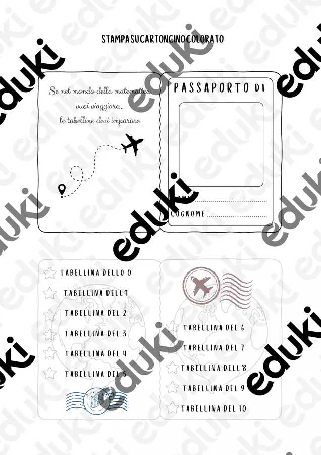 In partenza per un viaggio verso le tabelline Materiale di supporto/inclusione - In partenza per un viaggio verso le tabelline - maestra Katia - Pagina di copertina