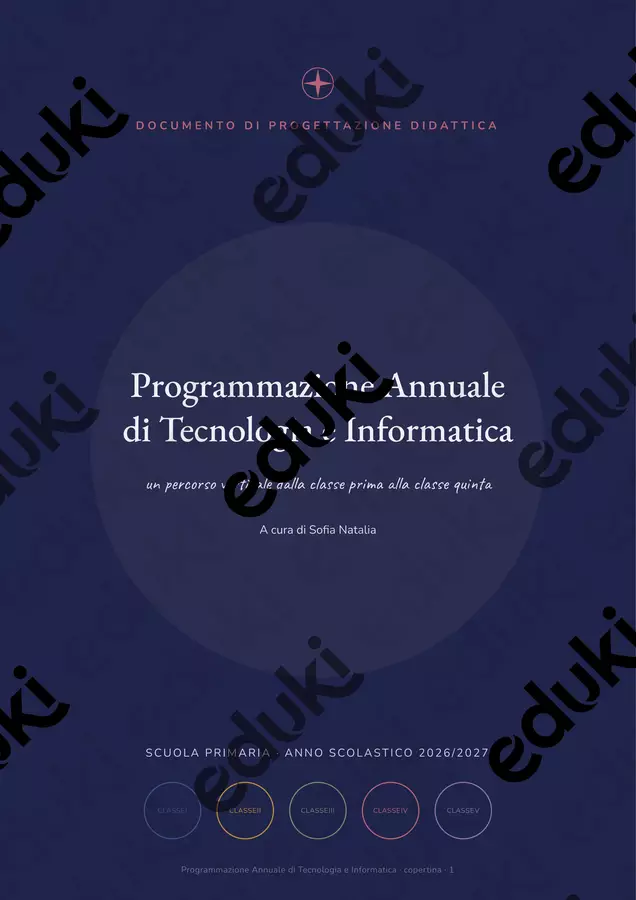Programmazione Annuale Tecnologia - Classi 1-5 Programmi scolastici / Materiali per docenti - Programmazione Annuale Tecnologia - Classi 1-5 - Maestra Sofia - Pagina di copertina