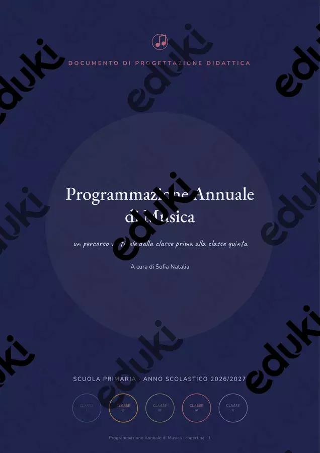 Programmazione Annuale Musica - Classi 1-5 Programmi scolastici / Materiali per docenti - Programmazione Annuale Musica - Classi 1-5 - Maestra Sofia - Pagina di copertina