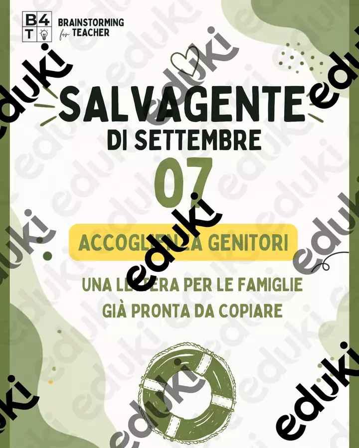 Salvagente Settembre #7 | Lettera accoglienza per le famiglie Materiale di supporto/inclusione - Salvagente Settembre #7 | Lettera accoglienza per le famiglie - Brainstorming for Teacher - Pagina di copertina