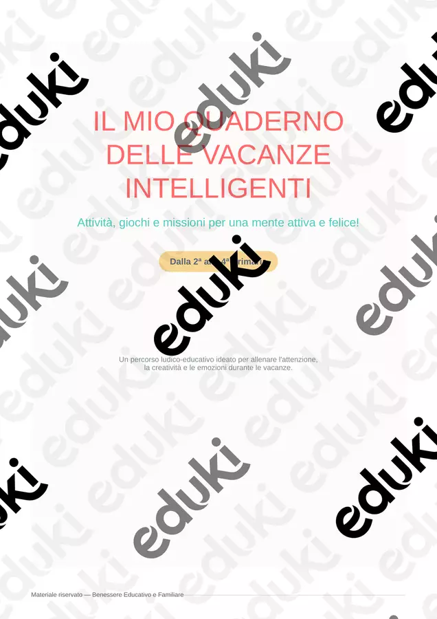 Quaderno per le vacanze Esercizi - Quaderno per le vacanze - Benessere Educativo e Familiare - Pagina di copertina