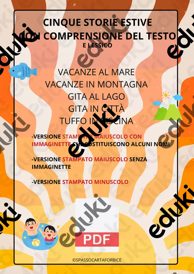 STORIE D'ESTATE CON COMPRENSIONE DEL TESTO Esercizi - STORIE D'ESTATE CON COMPRENSIONE DEL TESTO - Spassocartaforbice - Pagina di copertina