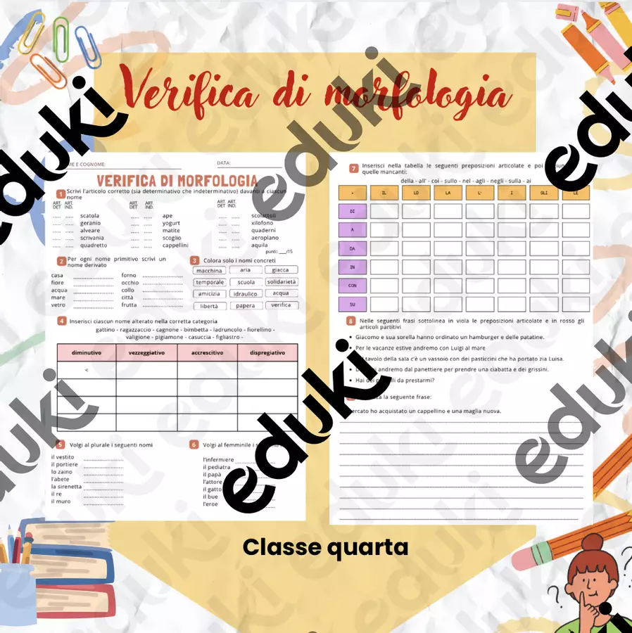 Verifica di Morfologia (Nomi,Articoli,Preposizioni,Analisi) Esercizi - Verifica di Morfologia (Nomi,Articoli,Preposizioni,Analisi) - Caterina Borello - Pagina di copertina