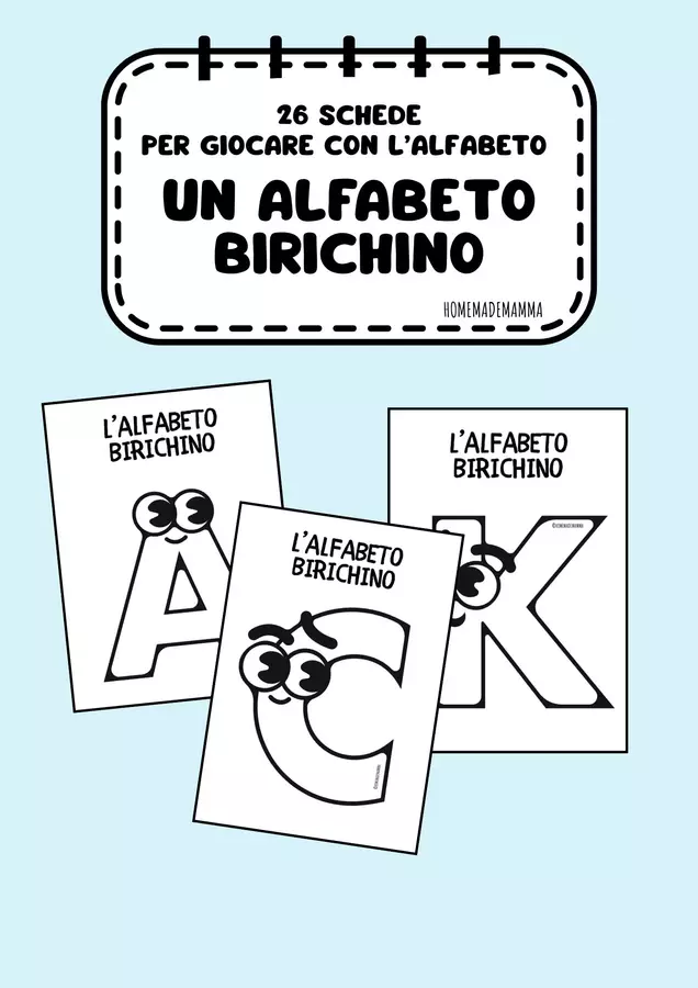 ALFABETO BIRICHINO per creare un cartellone da colorare Materiale di supporto/inclusione - ALFABETO BIRICHINO per creare un cartellone da colorare - homemademamma - Pagina di copertina