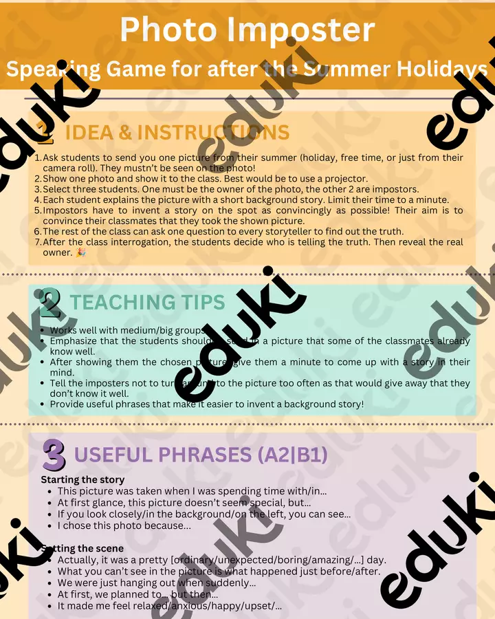 Photo Imposter: Teaching Idea for the first week back at school Giochi - Photo Imposter: Teaching Idea for the first week back at school - Teacher_SB - Pagina di copertina