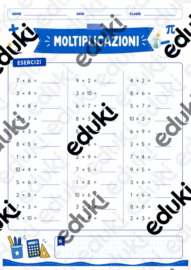 Moltiplicazioni classe seconda Esercizi - Moltiplicazioni classe seconda - STEM nello zaino - Pagina di copertina