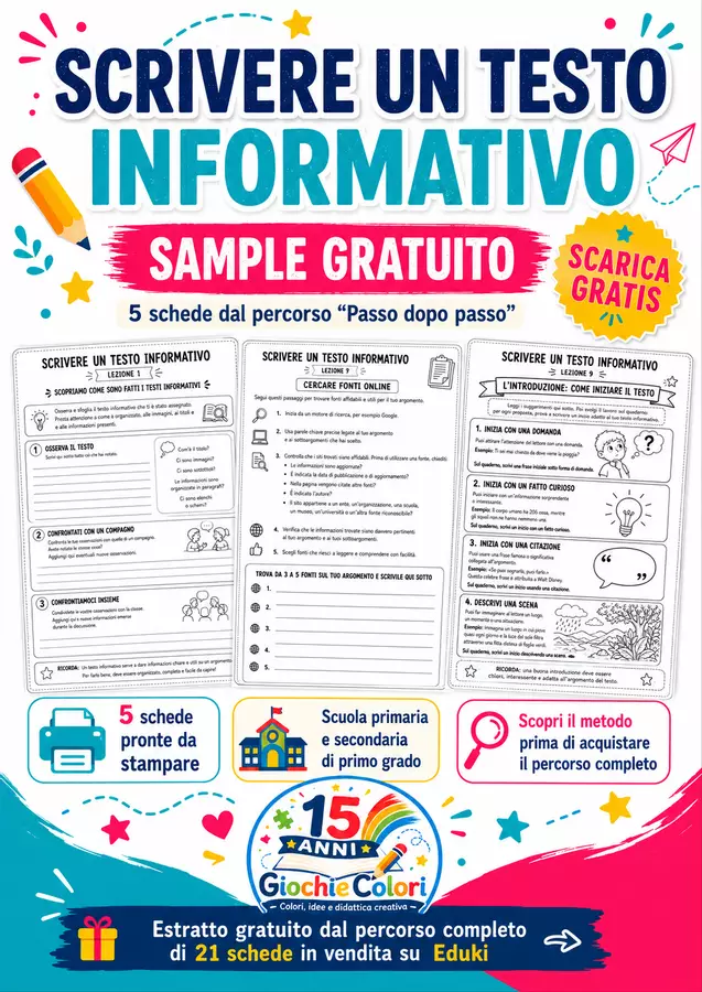 Come scrivere un testo informativo (sample) Piani di lezione - Come scrivere un testo informativo (sample) - Maestro Fabio Giochiecolori - Pagina di copertina