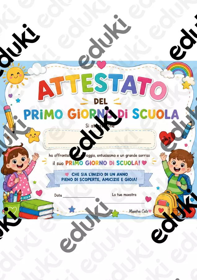 ATTESTATO PRIMO GIORNO DI SCUOLA Opere didattiche / Libri di testo - ATTESTATO PRIMO GIORNO DI SCUOLA - Maestra _Cate - Pagina di copertina