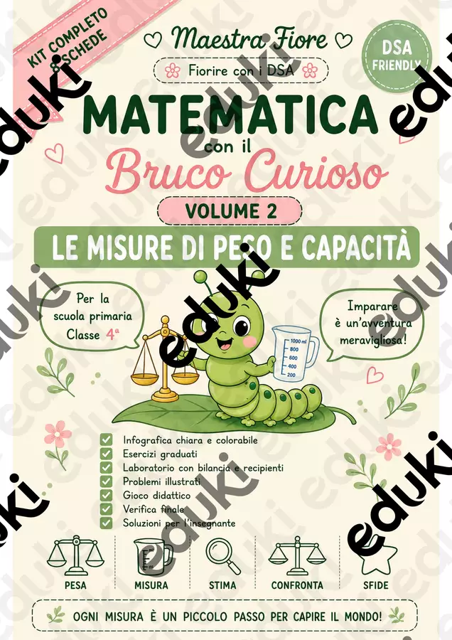 Matematica_Bruco_Curioso_Vol2_KIT misure di capacità Esercizi - Matematica_Bruco_Curioso_Vol2_KIT misure di capacità - Maestra Federica - Fiorire con i DSA - Pagina di copertina