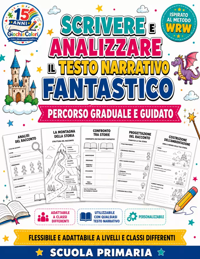 Il testo narrativo fantastico: percorso completo e graduale Piani di lezione - Il testo narrativo fantastico: percorso completo e graduale - Maestro Fabio Giochiecolori - Pagina di copertina
