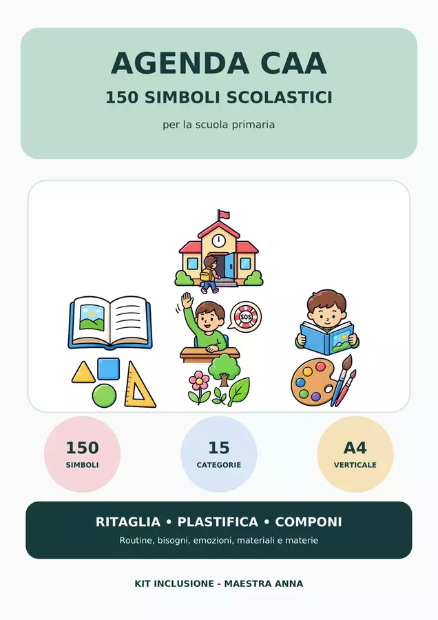 Agenda CAA 150 simboli scolastici Flashcard - Agenda CAA 150 simboli scolastici - Kit Inclusione - Maestra Anna - Pagina di copertina
