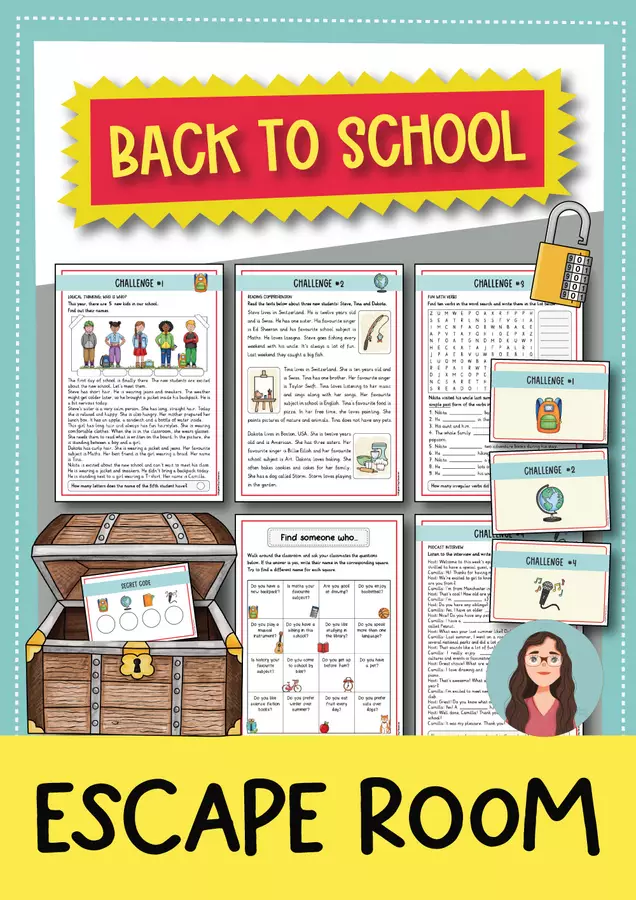 Escape Room Back to School di inglese – Inizio della scuola e attività per conoscersi Esercizi - Escape Room Back to School di inglese – Inizio della scuola e attività per conoscersi - Brighter Day Classroom - Pagina di copertina