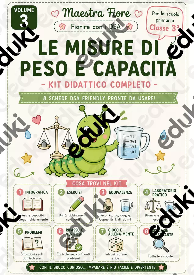 Le misure di peso e capacità - CLASSE 3° Esercizi - Le misure di peso e capacità - CLASSE 3° - Maestra Federica - Fiorire con i DSA - Pagina di copertina