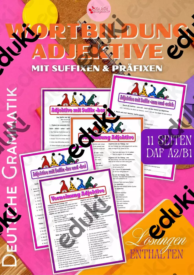 Grammatica tedesca – Formazione e negazione aggettivi composti formati con suffissi e prefissi – Adjektivdeklination A2 B1 Esercizi - Grammatica tedesca – Formazione e negazione aggettivi composti formati con suffissi e prefissi – Adjektivdeklination A2 B1 - LaMiaInsegnante - Pagina di copertina