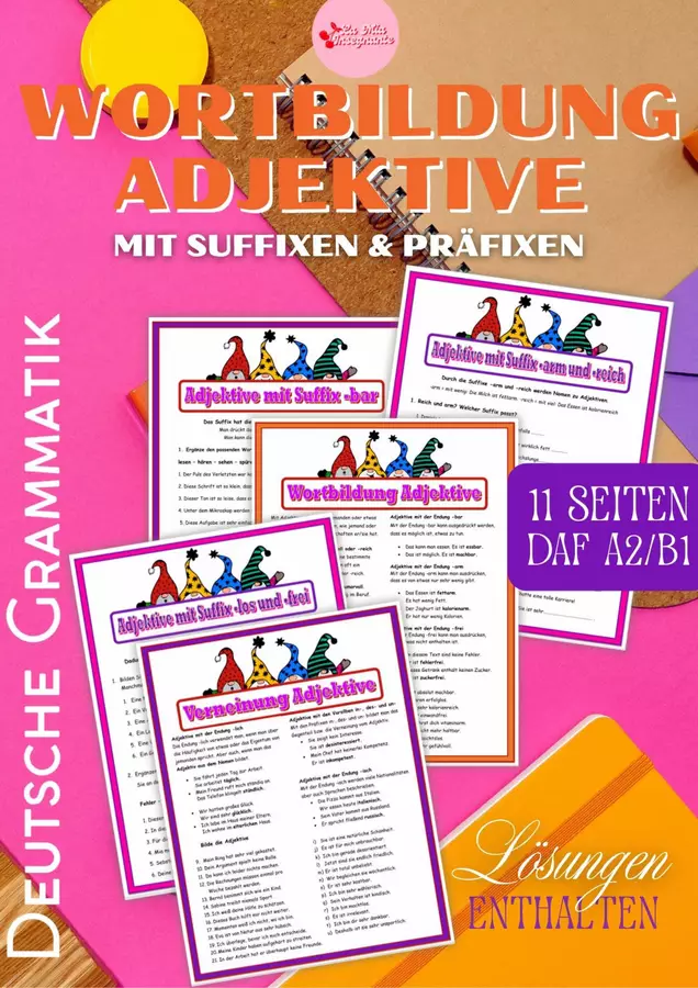 Grammatica tedesca – Formazione e negazione aggettivi composti formati con suffissi e prefissi – Adjektivdeklination A2 B1 Esercizi - Grammatica tedesca – Formazione e negazione aggettivi composti formati con suffissi e prefissi – Adjektivdeklination A2 B1 - LaMiaInsegnante - Pagina di copertina
