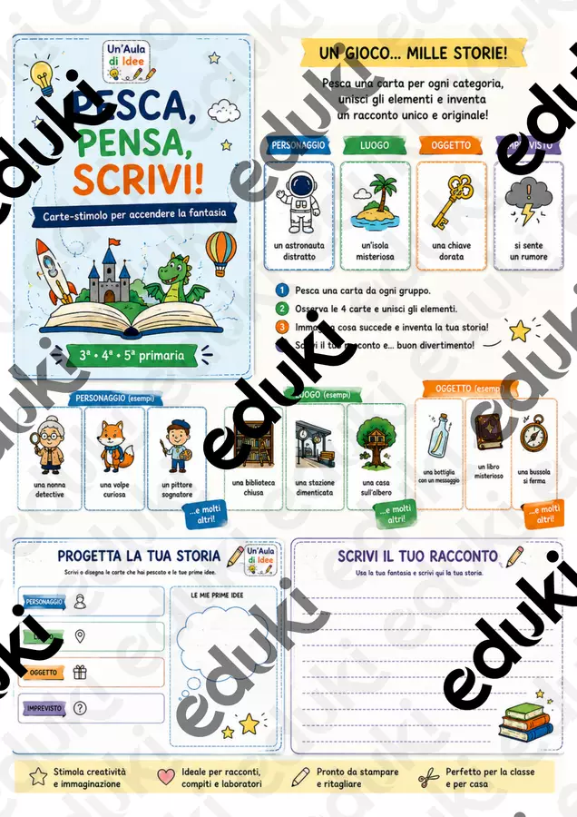 Pesca, pensa, scrivi! – Carte-stimolo per inventare storie Altro tipo di materiale - Pesca, pensa, scrivi! – Carte-stimolo per inventare storie - Un'aula di idee - Pagina di copertina
