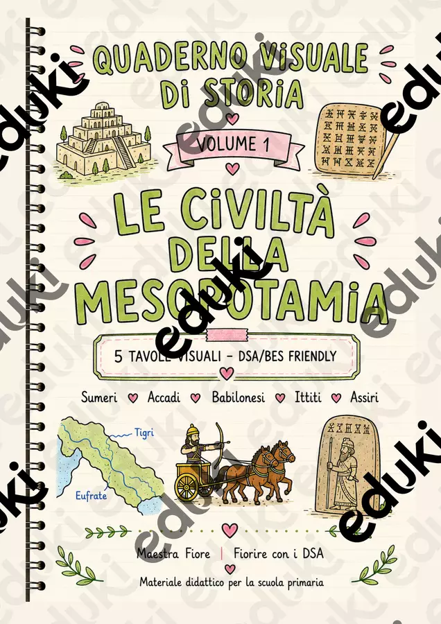 Quaderno Visuale DSA/BES Classe Quarta, Mesopotamia Materiale di supporto/inclusione - Quaderno Visuale DSA/BES Classe Quarta, Mesopotamia - Maestra Federica - Fiorire con i DSA - Pagina di copertina