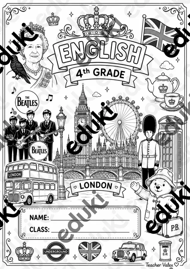 Copertine quaderno inglese classe 4 Font originali - Copertine quaderno inglese classe 4 - Teachervalex - Pagina di copertina