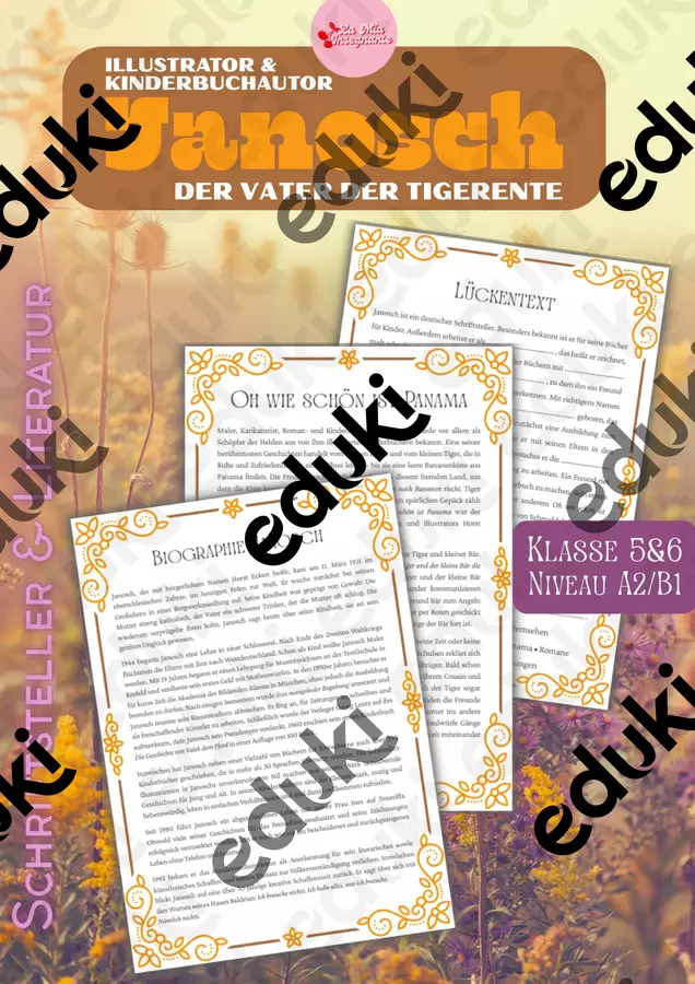JANOSCH e la paperetta tigre – Schriftsteller und Illustrator – Leseverständnis & Lückentext Esercizi - JANOSCH e la paperetta tigre – Schriftsteller und Illustrator – Leseverständnis & Lückentext - LaMiaInsegnante - Pagina di copertina